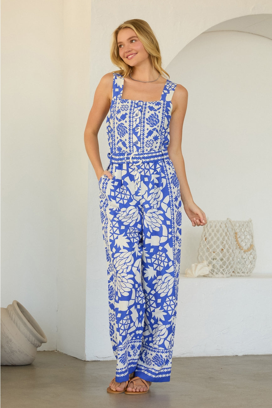 Cobalt Border Print Jumpsuit