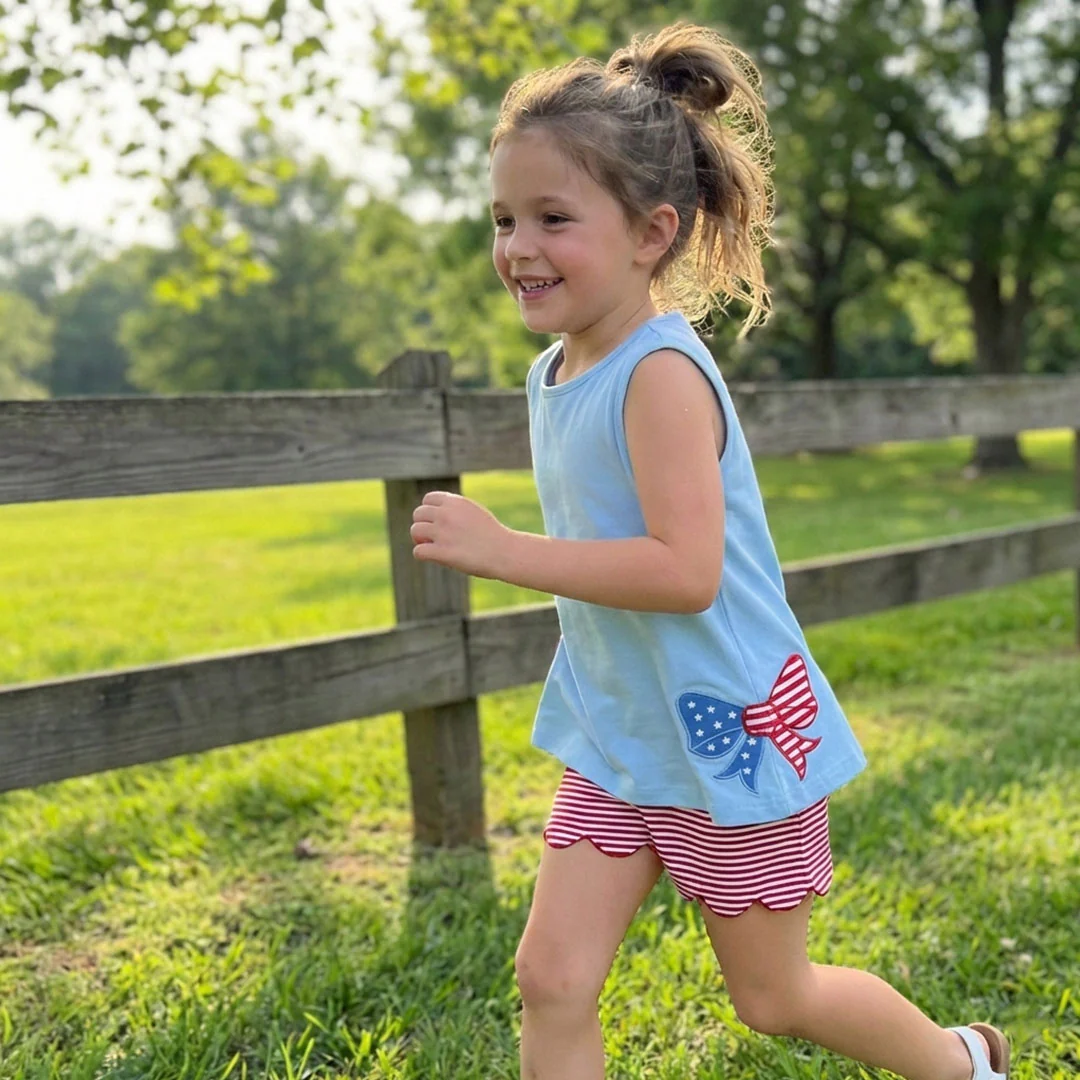Americana Bow Girl's Short Set