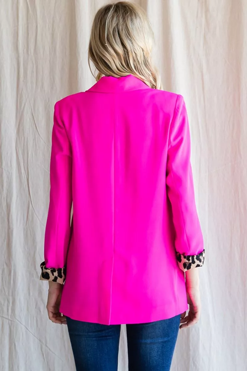 Hot Pink Blazer W/ Leopard Print