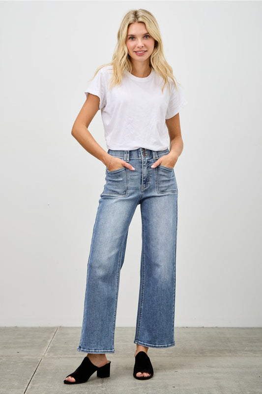 High Rise Crop W/ Double Button Jean