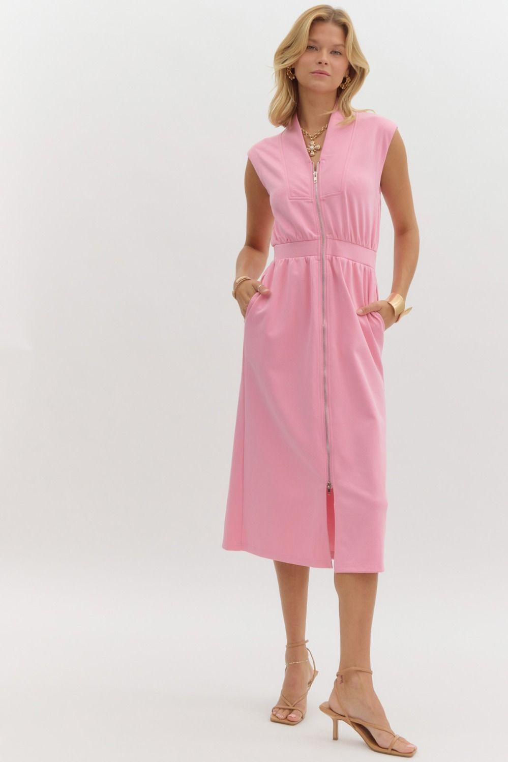 Pink Scuba Midi Dress