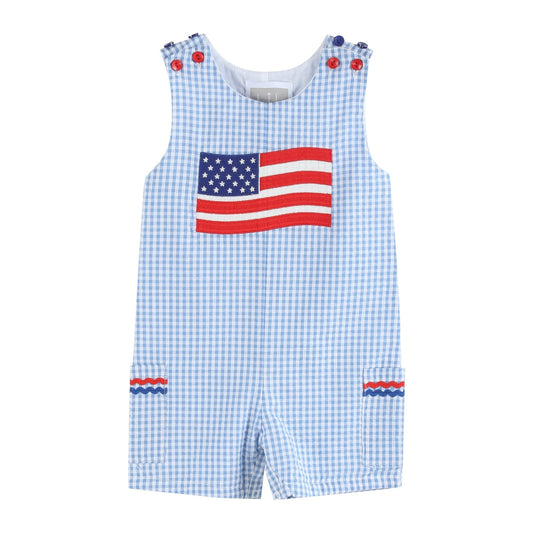 Gingham American Flag Shortalls