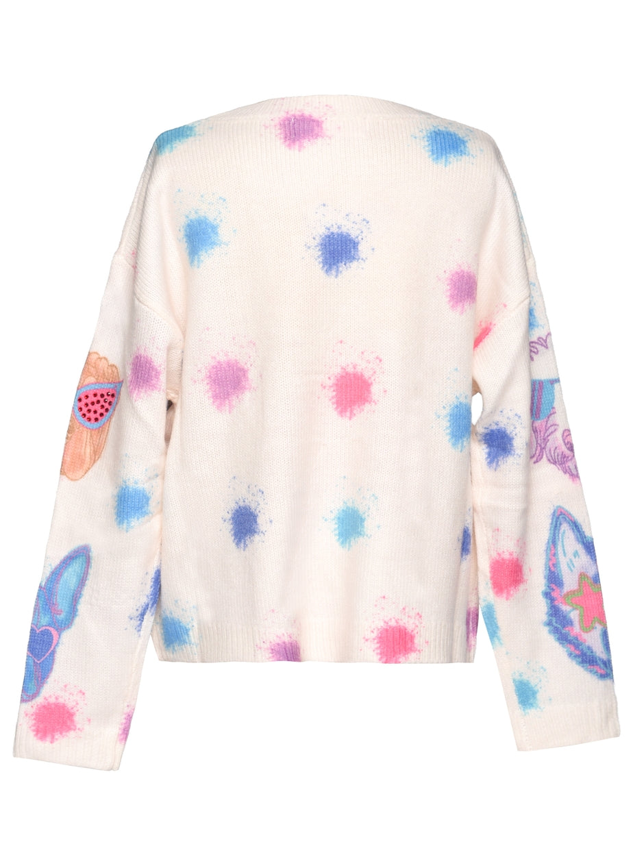 Multi Color Dog Print Sweater
