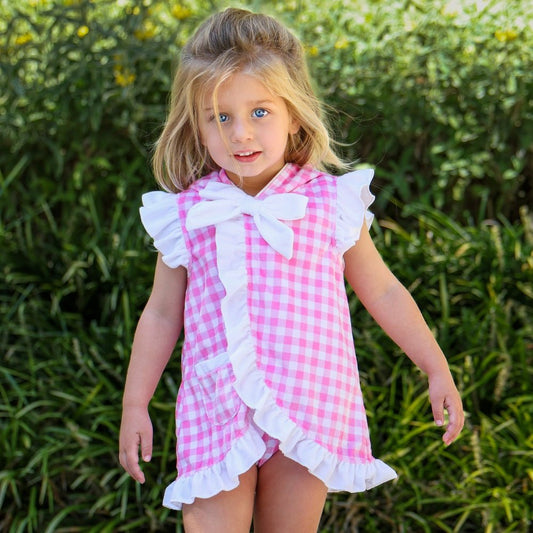 Pink Gingham Ruffle W/ Bows Cover Up