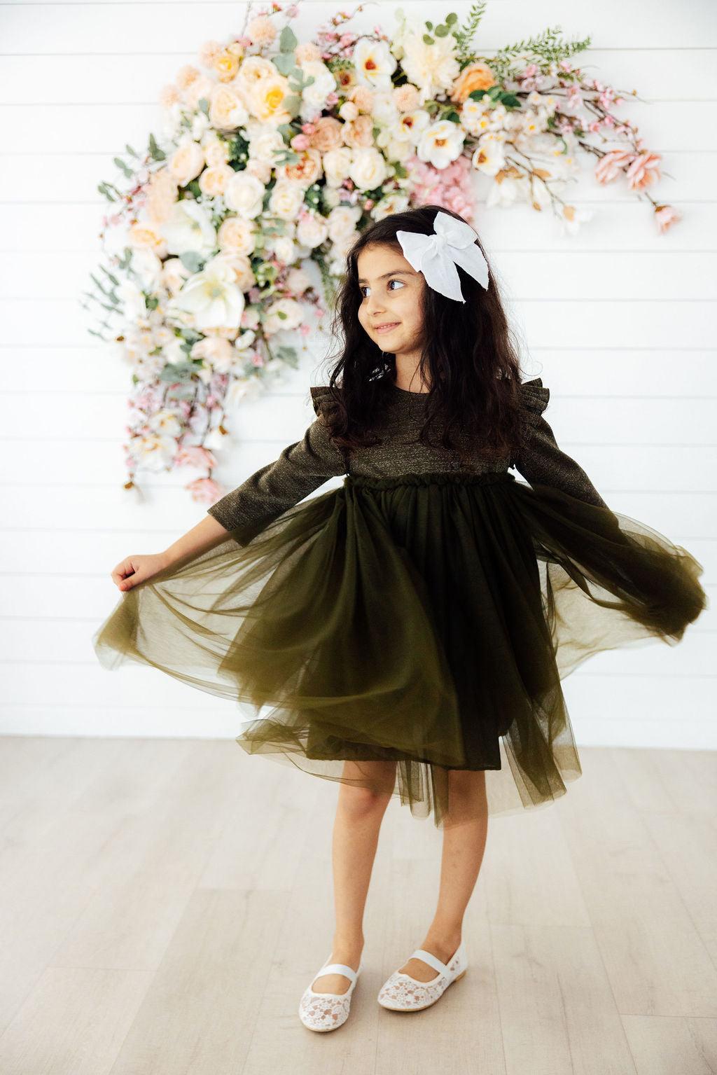 Olive Shimmer Tutu Dress
