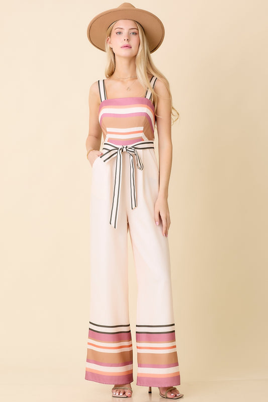 Neutral Multi Stripe Jumpsuit