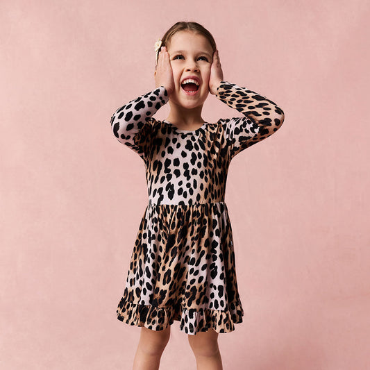 Loretta Leopard Ruffled Twirl Dress