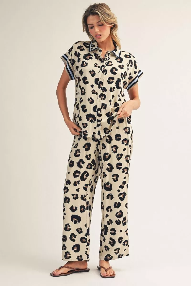 Cream/Blue Leopard Pant