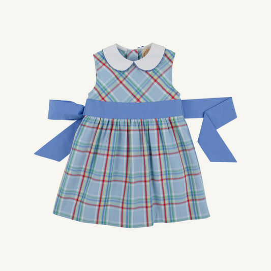 Sleeveless Cindy Lou Sash Dress Kensington Court Plaid W/ Barbados Blue