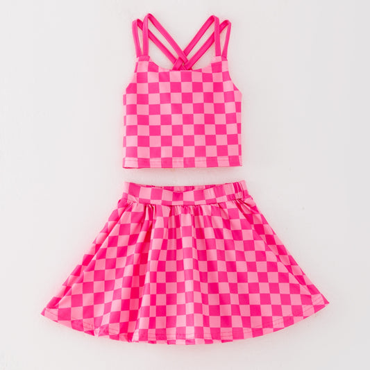 Hot Pink Check Skort Set