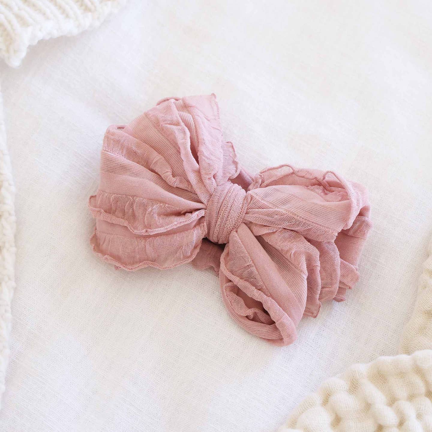 Rose Quartz Ruffle Knit Bow
