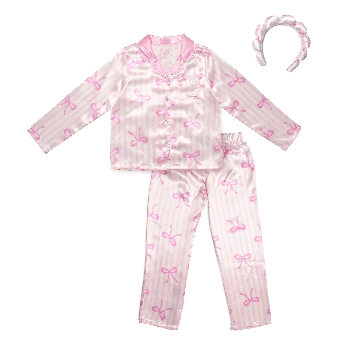 Pink Striped Bow Pajama Set W/ Headband
