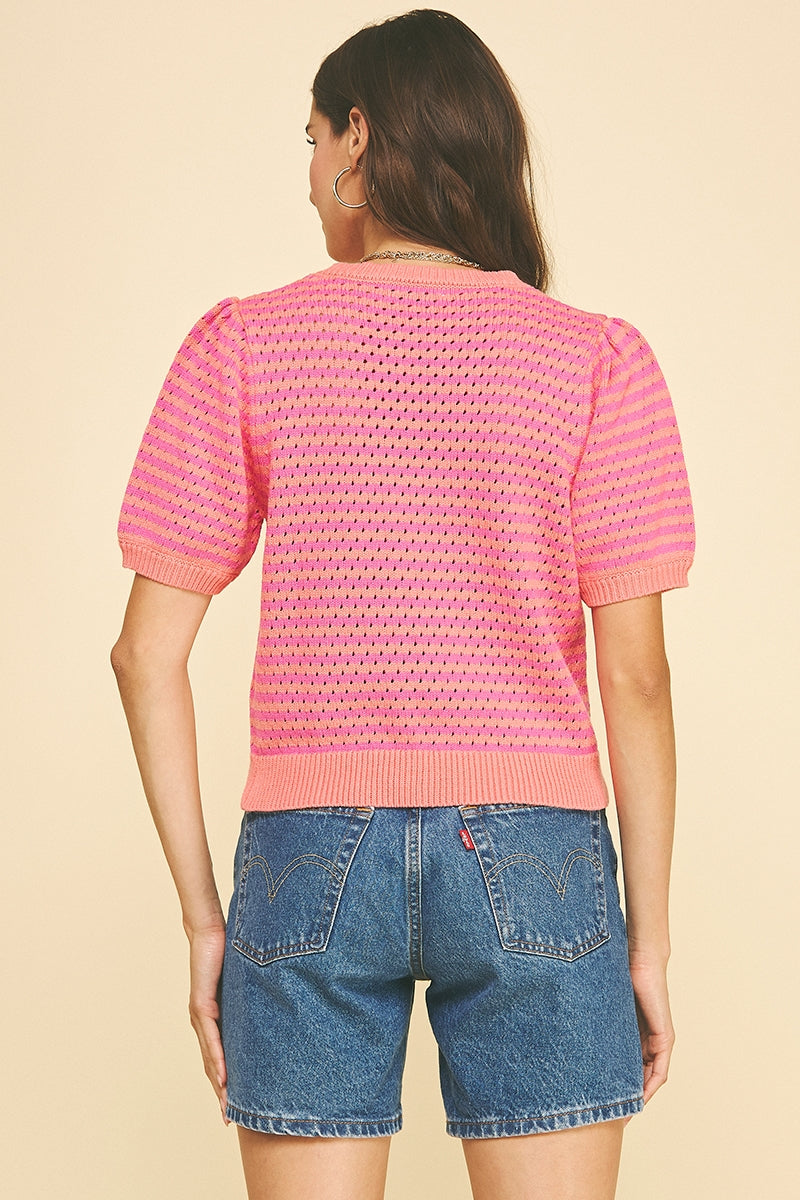 Coral/Pink Striped Knit Top
