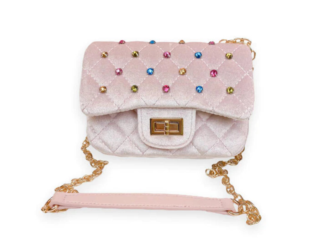 Pale Pink Studded Velvet Purse