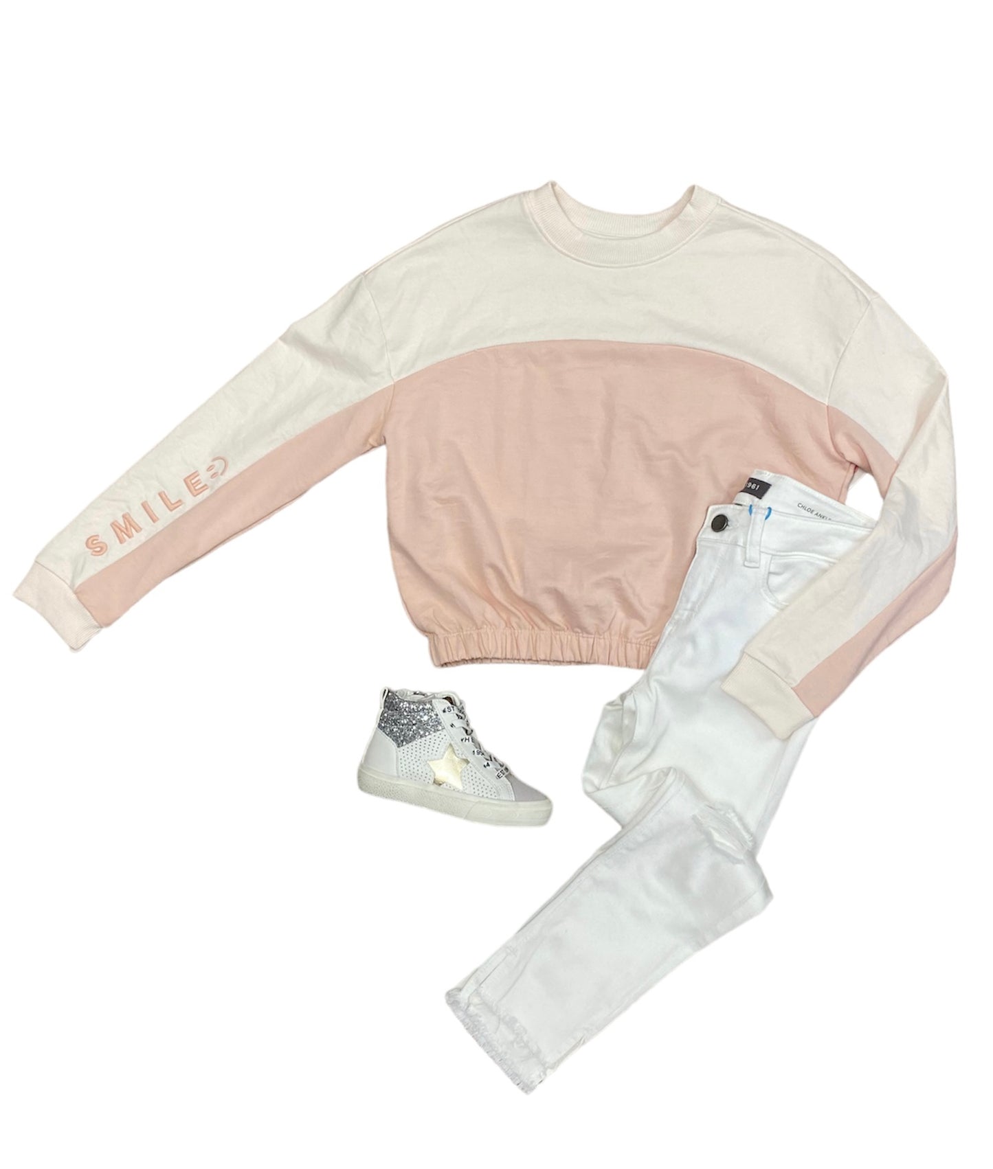 Peach Smile Color Block Sweatshirt