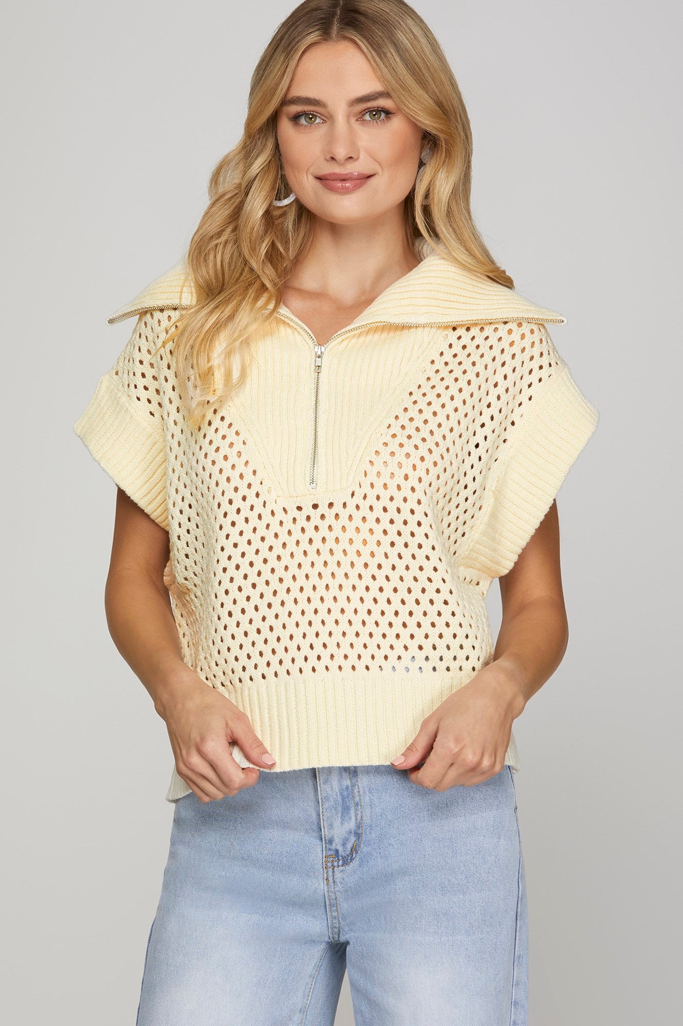 Cream Half Zip Sweater Top