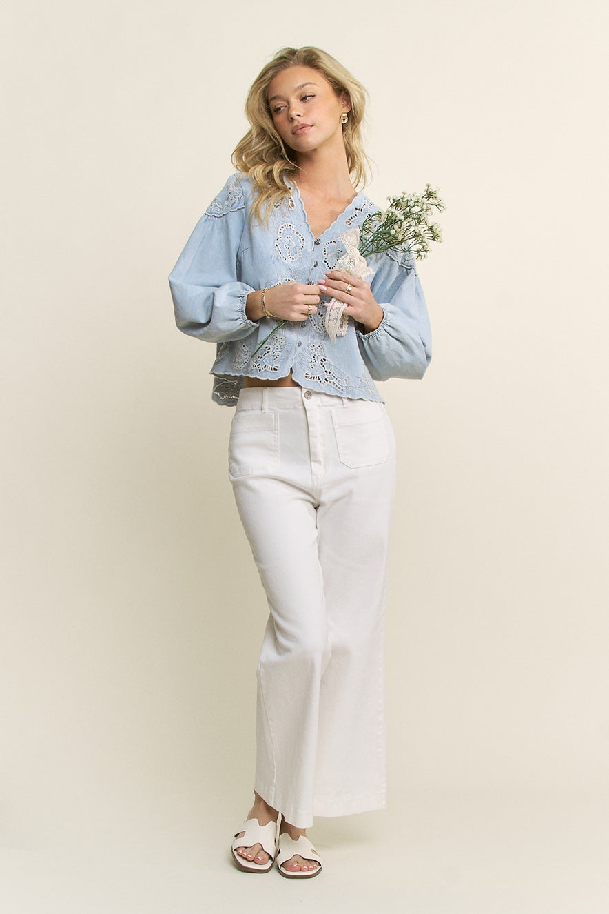 Embroidered Denim Button Down