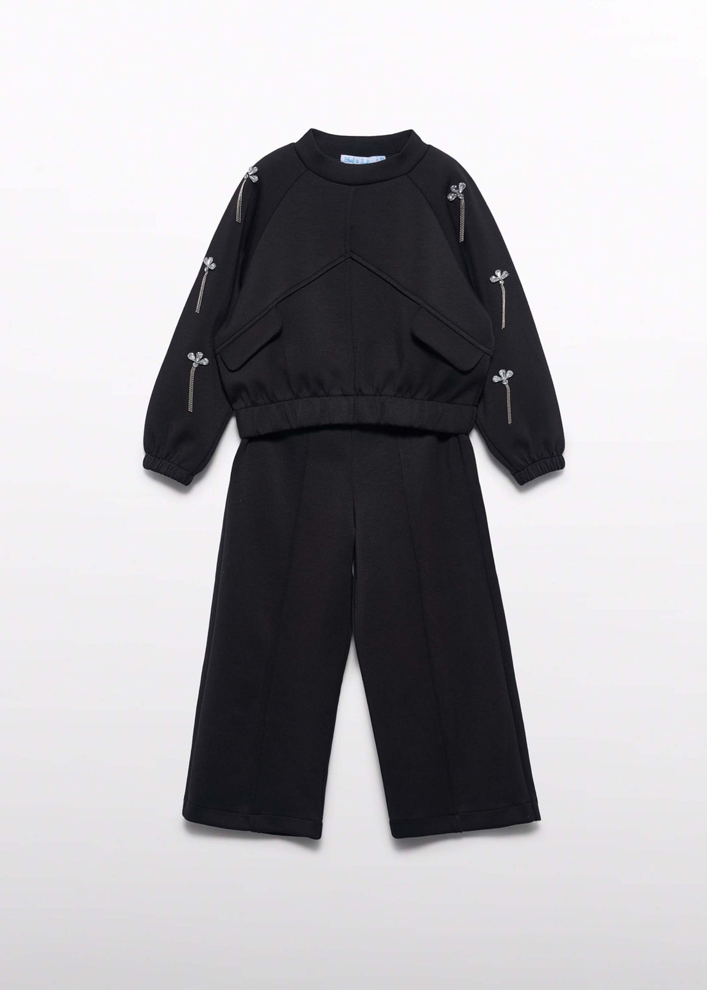 Black Knit Pant Set W/ Jewels