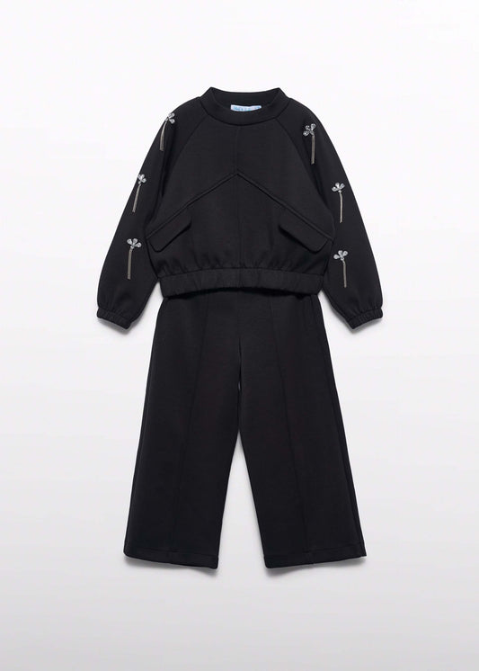 Black Knit Pant Set W/ Jewels