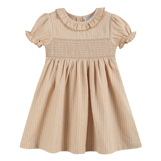 Brown Smocked Ruffle Dress