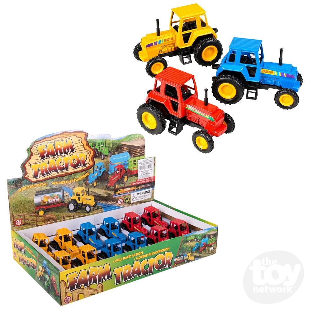 Die-Cast Pull Back Farm Tractors