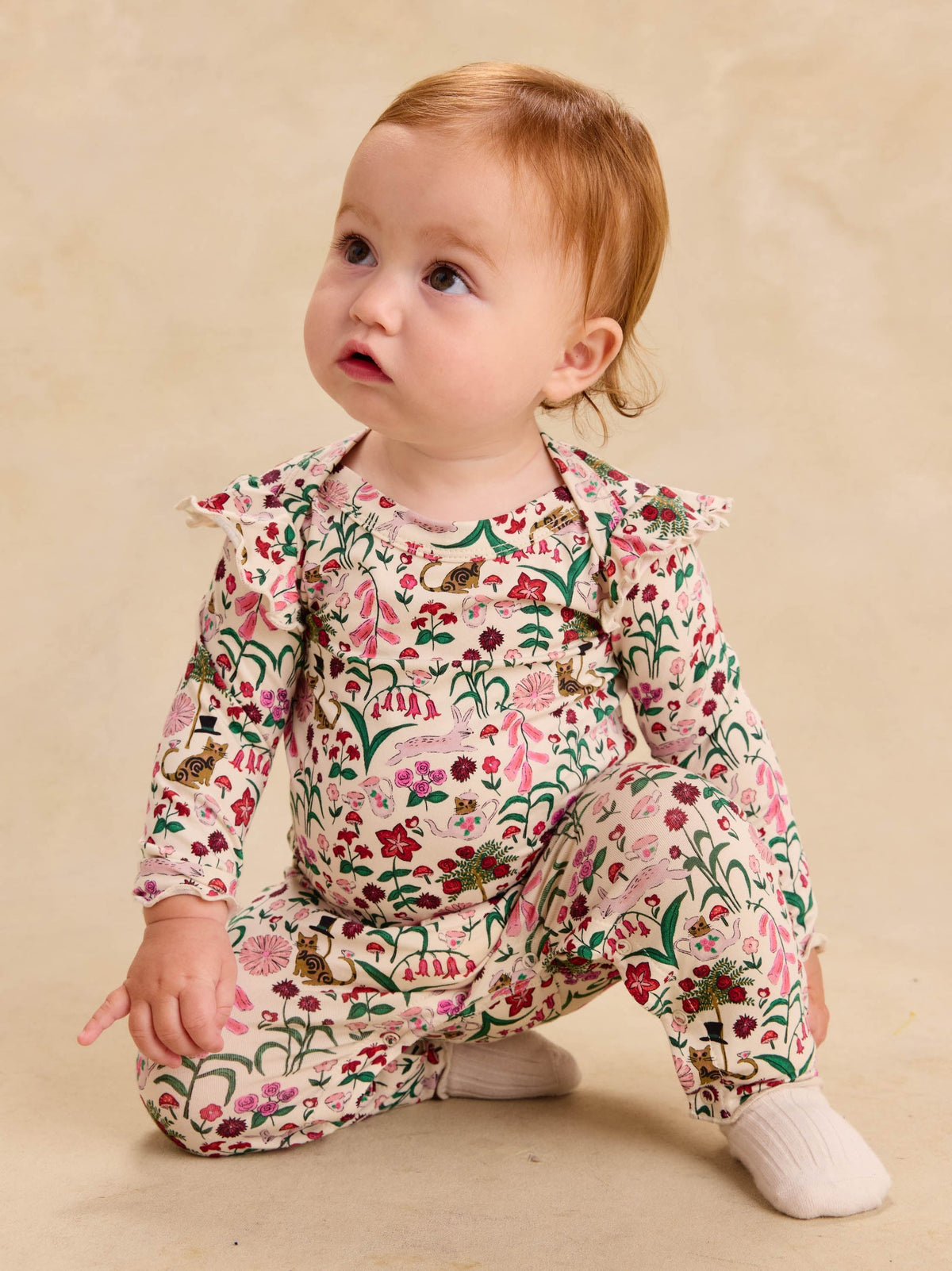 Tea Party Floral Ruffle Shoulder Romper