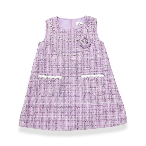 Floral Brooch Pearl Trim Tweed Dress