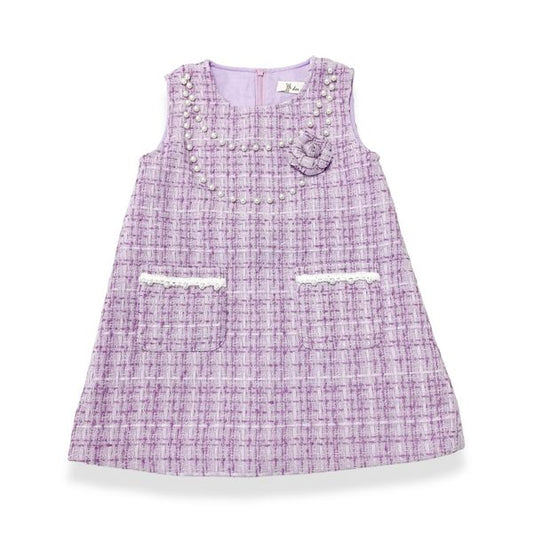 Floral Brooch Pearl Trim Tweed Dress