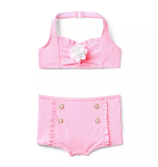 Neon Bubblegum Stripe Rosette Swimsuit