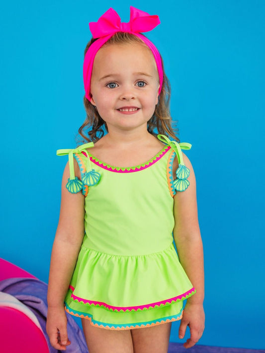 Neon Honeydew Crochet Peplum Swimsuit