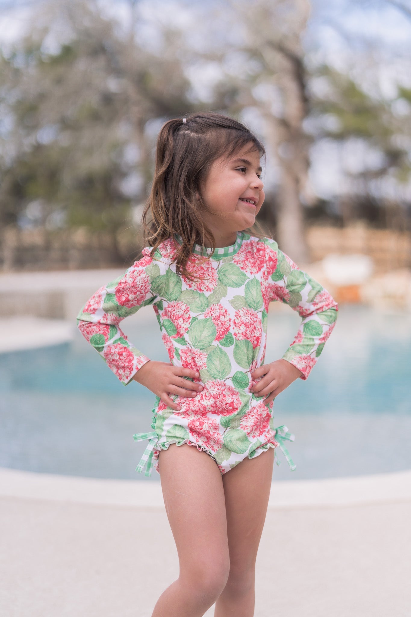 Red Hydrangeas Ruffle Bottom Swimsuit