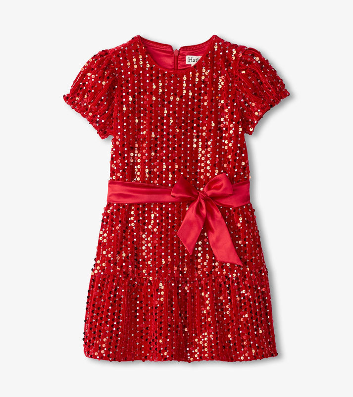 Red Sequins Velvet Dress