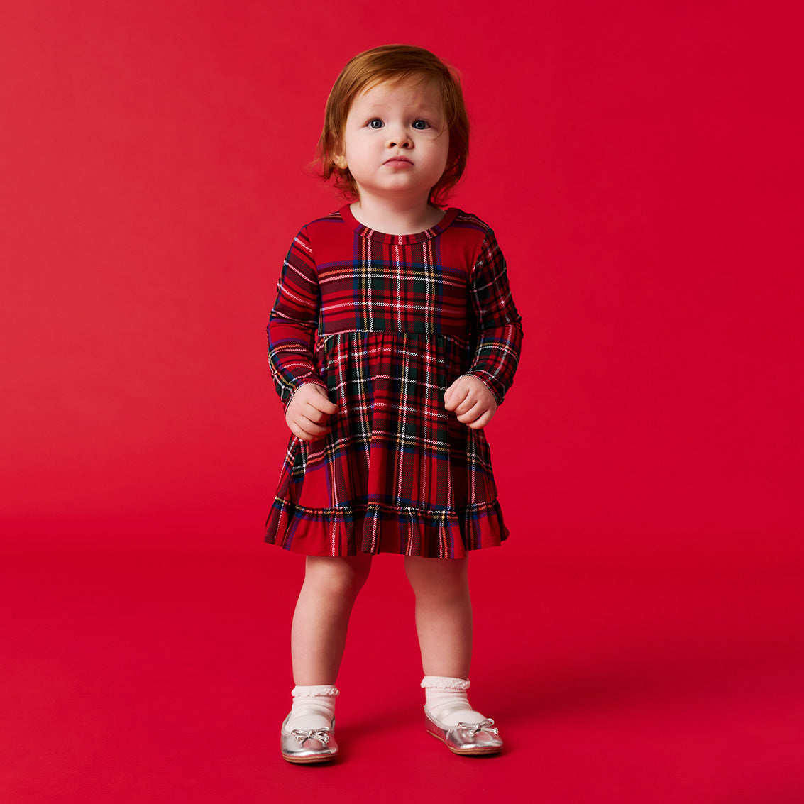 Red Tartan Plaid Twirl Bodysuit Dress