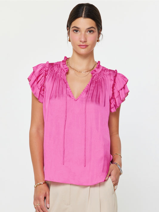 Pink Ruffled Short Sleeve Blouse
