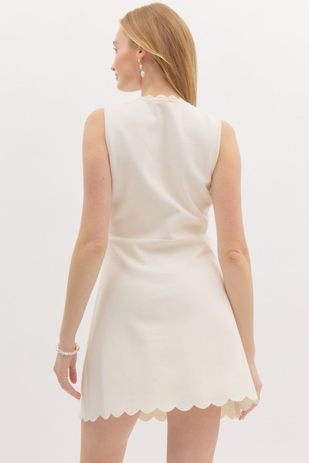 Ecru Scalloped Mini Dress