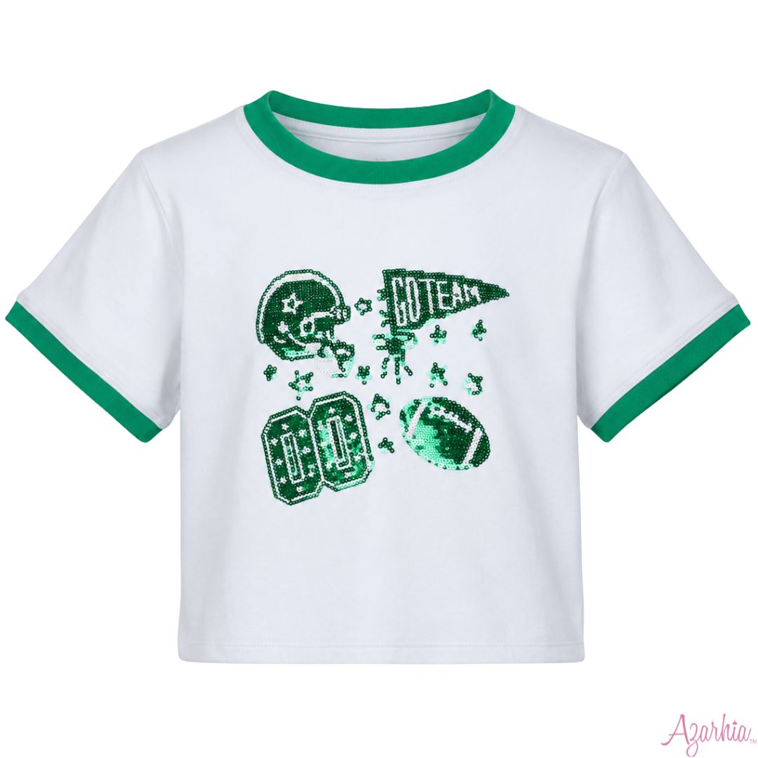 Green Sequin Elements Football Top