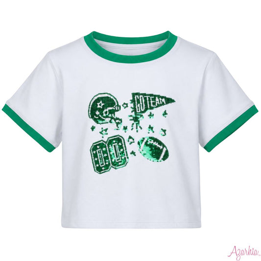 Green Sequin Elements Football Top