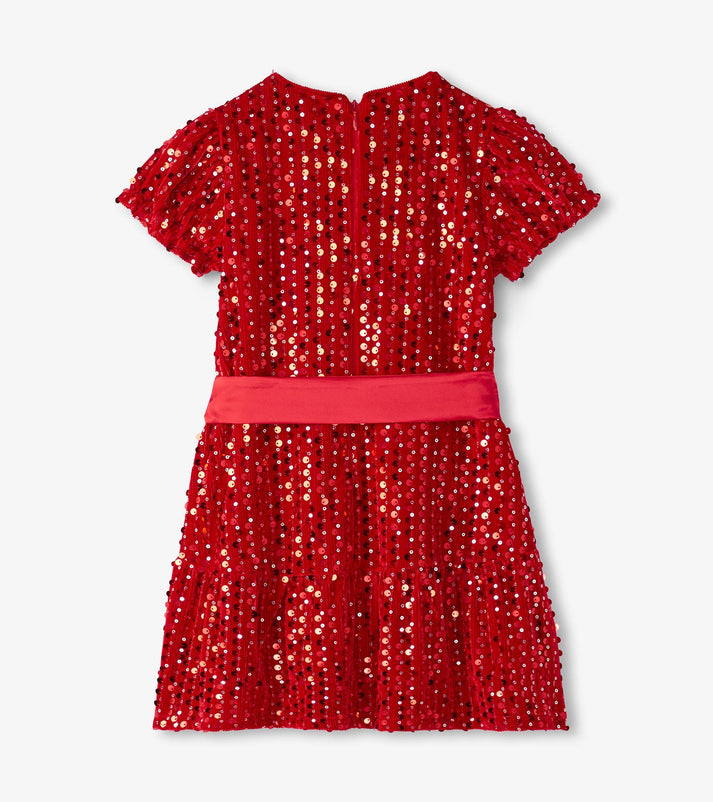Red Sequins Velvet Dress