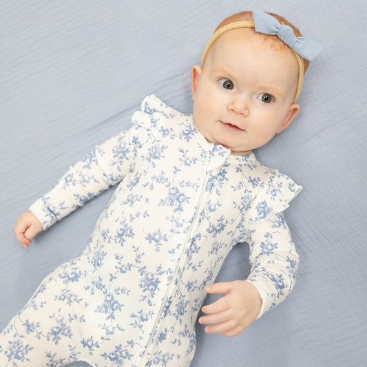 Baby Blue Vines Zip Footie