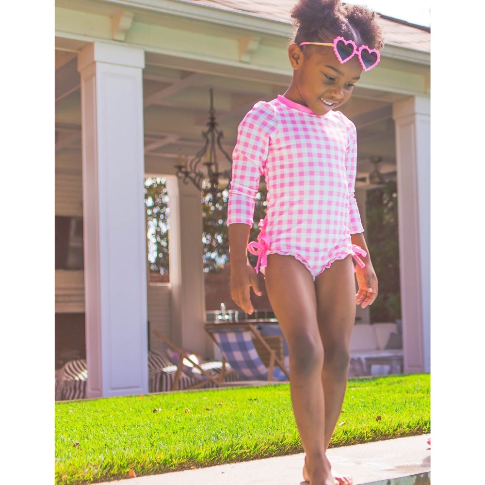 Pink Gingham Ruffle Bottom Swimsuit