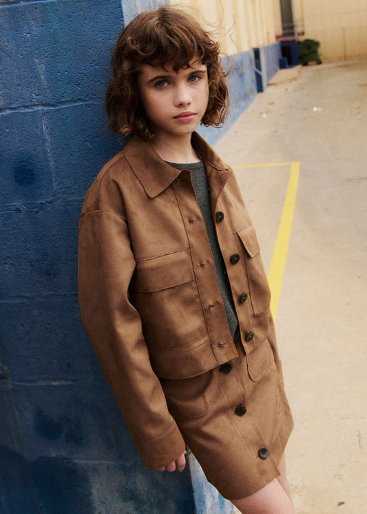Carmel Suede Button Skirt