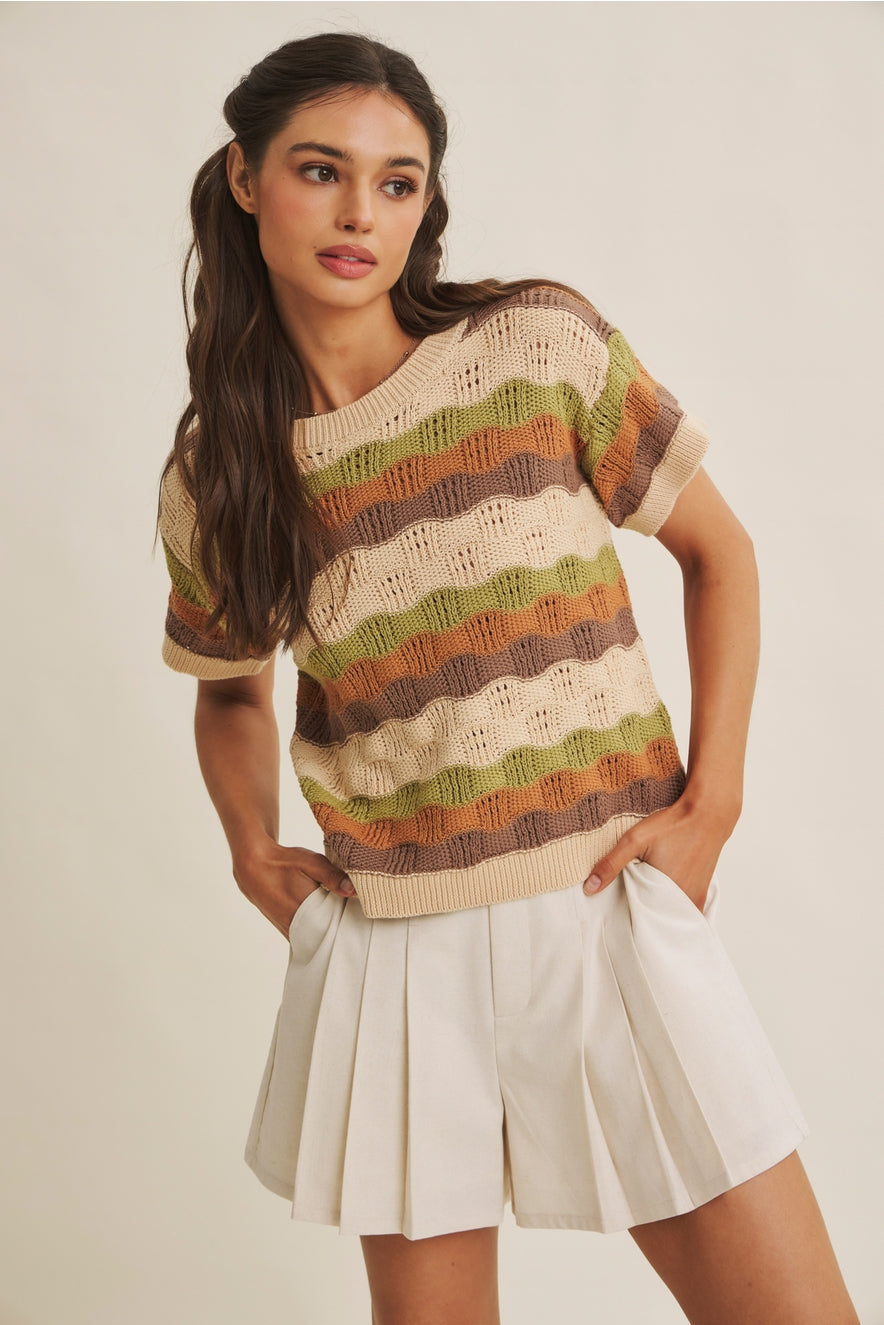 Retro Multi Stripe Crochet Sweater