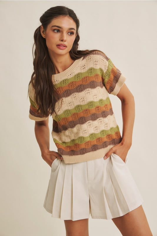 Retro Multi Stripe Crochet Sweater