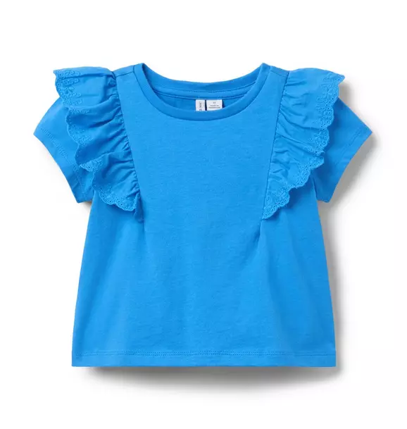 Beryl Blue Eyelet Ruffle Top