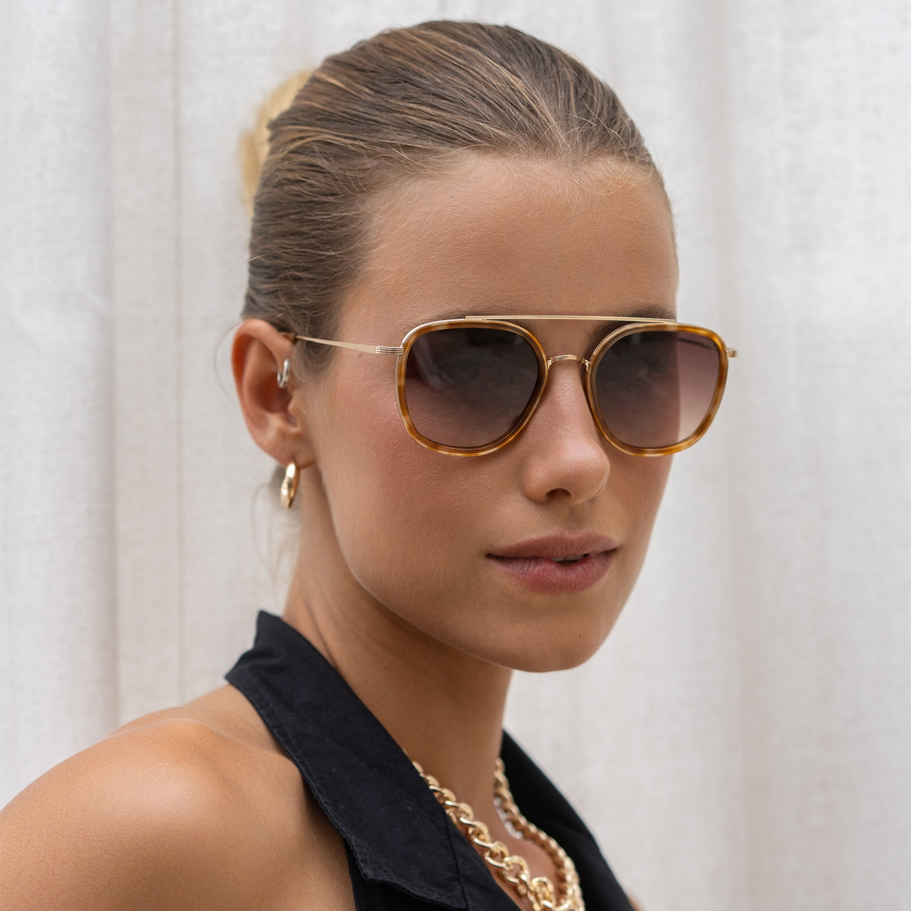 Yellow Tortoise/Brown Weston Round Sunglasses