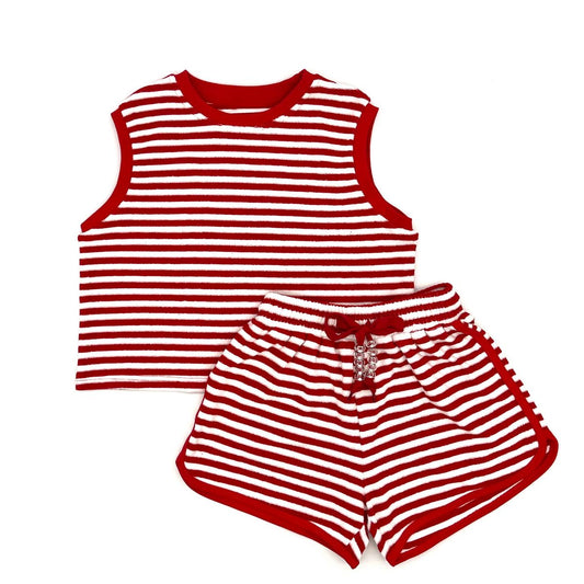 Red Striped Terry Short Set