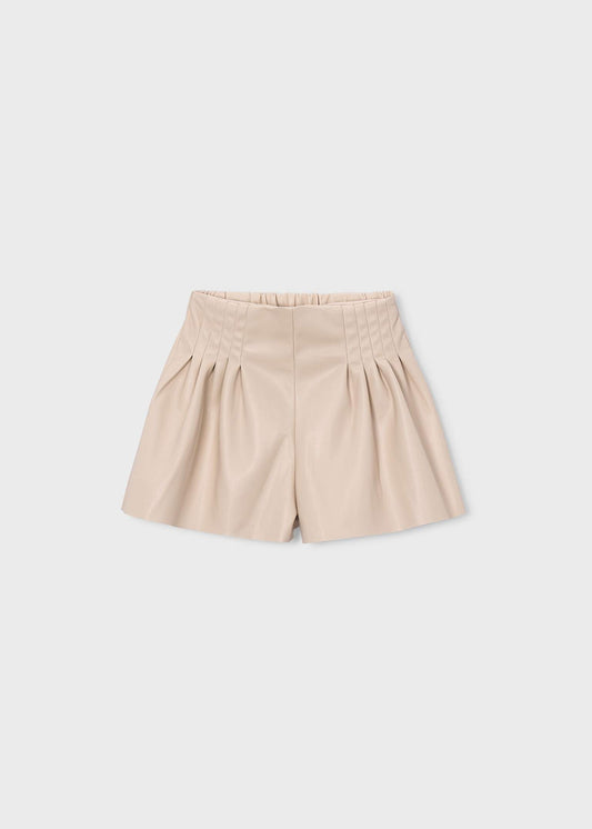 Cream Faux Leather Shorts