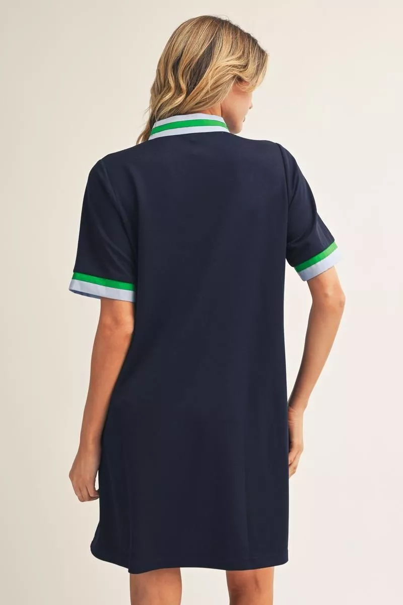 Navy Zip Up Contrast Dress