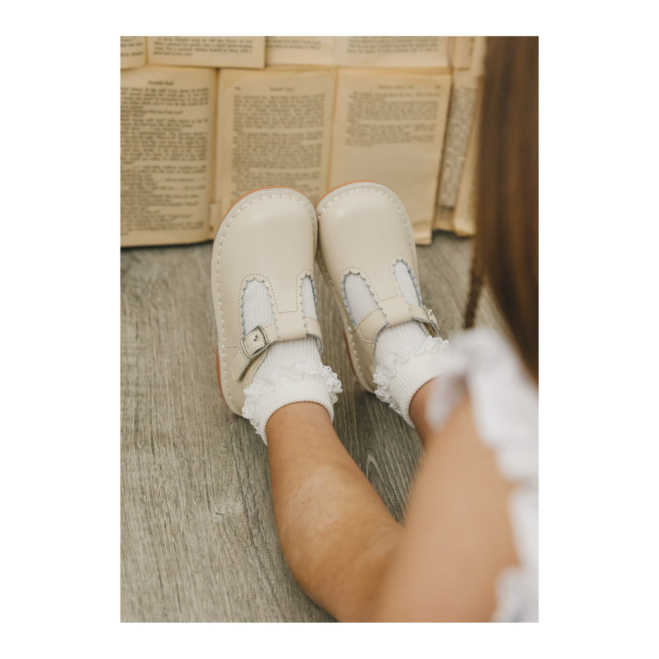 Oatmeal Selina Scalloped T-Strap