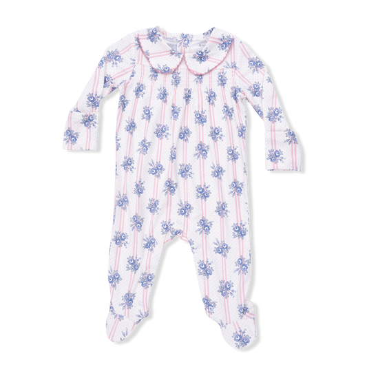 Stripe Dot Roses Smocked Footie